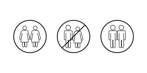 Gender inequality. Friends, boyfriend and girlfriend, girlfriend and girlfriend, boyfriend and boyfriend, icon. Simple thin line, outline vector icons of friendship. Vector line illustration.