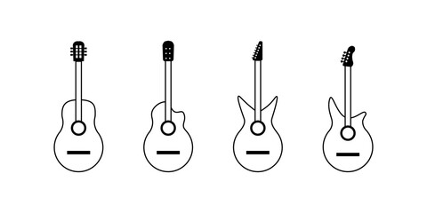 Acoustic guitar musical instrument line art vector icon for music applications and websites set of acoustic and electric guitars. Vector line illustration.