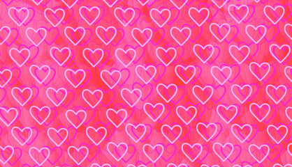 Hearts pattern, hand-drawn Valentine's Day on red and pink background.For the design of illustrations.