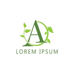 Fototapeta premium alphabet capital logo. Creative design concept green color with organic plant