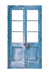 Old blue vintage wooden door isolated on a white background