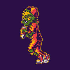 t shirt design zombies catch the ball football illustration
