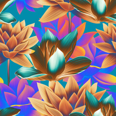 Geometrical seamless pattern with floral elements. Tropical background in contemporary style. Artistic and unique floral pattern design. Exclusive stylish texture.