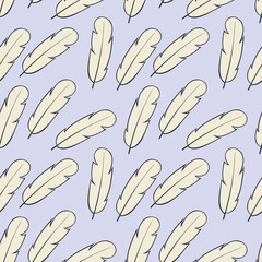Hand-drawn Boho style feathers, seamless background. Hippie style. Suitable for the design of fabrics, wallpaper, backdrops, wrappers, etc.