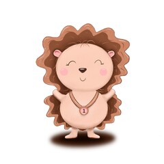 Happy hedgehog with a medal on a white background.