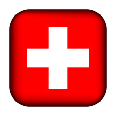 Glass light ball with flag of Switzerland. Squared template icon. Swiss national symbol. Glossy realistic cube, 3D abstract vector illustration highlighted. Big quadrate, foursquare