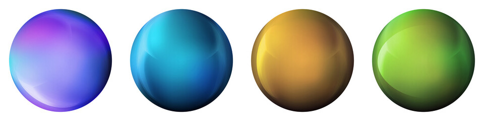 Set with glass colorful balls. Glossy realistic ball, 3D abstract vector illustration highlighted on a white background. Big metal bubble with shadow