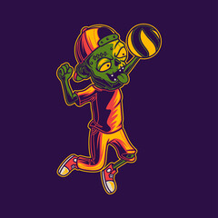 t shirt design zombie with a smash position volleyball illustration
