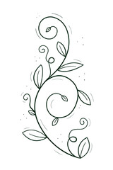 A climbing plant like a pea or creeper with tendrils and leaves. Doodle sketch outline black and white. Isolated vector drawing on a white.