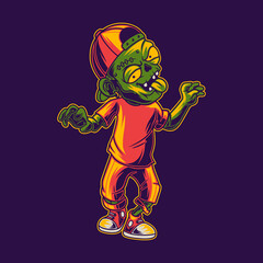 t shirt design fun zombie walking illustration