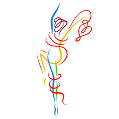 graceful woman dancing with red ribbon creating hearts