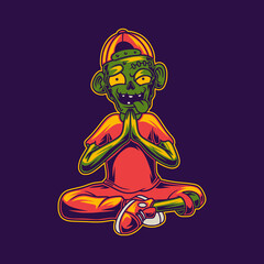 t shirt design zombie with relaxation pose yoga illustration