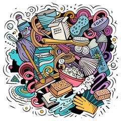 Obraz na płótnie Canvas Cleaning cartoon vector doodle design