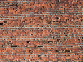 Naklejka premium Red grunge brick wall, abstract background texture with old dirty and vintage style pattern