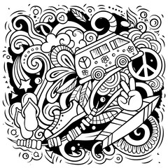 Hippie hand drawn vector doodles illustration