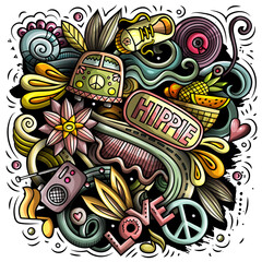 Hippie hand drawn vector doodles illustration