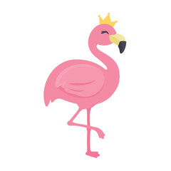 Beautiful Summer Flamingo Vector Decorate the head with flowers and a crown.