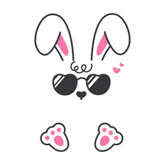 Vector flat bunny in cool dress with black glasses Isolated on white background.