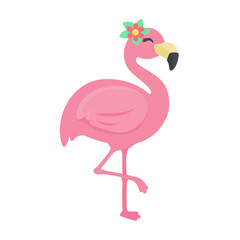 Beautiful Summer Flamingo Vector Decorate the head with flowers and a crown.