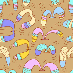 Doodle birds seamless pattern.Background with flying seagull characters. Vector illustration in funny sketchy style for surface design, wrapping paper, fabric and textile - 422768271