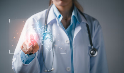Doctor diagnose virtual human lungs innovation and medical technology. Healthcare and medicine...