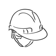 industry helmet cartoon vector and illustration, black and white, hand drawn, sketch style, isolated on white background.