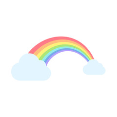 Clouds in the sky with a colorful rainbow across a bridge. With raindrops falling in rainbow colors