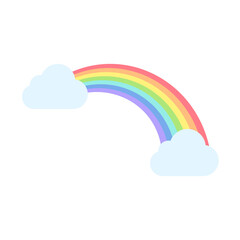 Clouds in the sky with a colorful rainbow across a bridge. With raindrops falling in rainbow colors