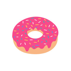 Vector Pink Donut Strawberry Flavor Bitten Sprinkle the crust on top. Isolated on white background