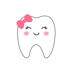 Cute cartoon milk teeth vector Adorned with a bow and a tiara to decorate the children's tooth bags.