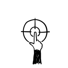 hand drawn doodle pointing target illustration symbol for Achievement, Business goal, Mission. isolated
