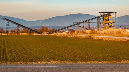 Beautiful winter landscape evening view near Plattling, Isar, Bavaria, Germany