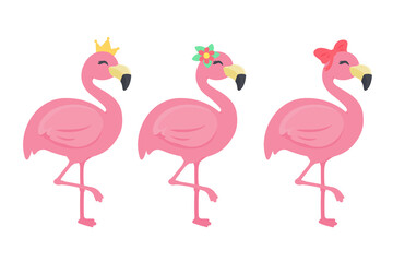 Beautiful Summer Flamingo Vector Decorate the head with flowers and a crown.