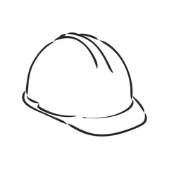 industry helmet cartoon vector and illustration, black and white, hand drawn, sketch style, isolated on white background.