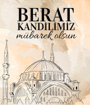 Berat kandilimiz mubarek olsun Translation: islamic holy night, vector, Barat festival vector