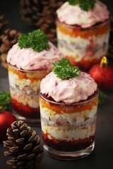 Dressed herring or herring under fur - traditional Russian salad