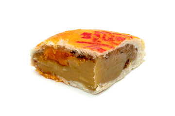 Bean cake with salted egg yolk or Mooncakes or Chinese pastries isolated on white background