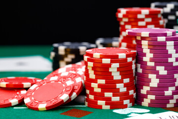 Stacks of playing chips on casino table