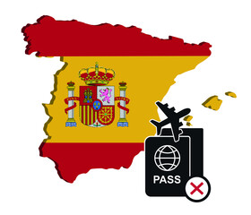 Spania flight ban. Passport icon and Spania flag. - obrazy, fototapety, plakaty