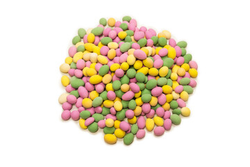 Group of colorful peanuts isolated on white background.