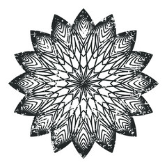 Flower vector icon. Blossom symbol with grunge texture. Flora leaf stamp sign. Abstract geometric ornament pattern. Decorative mandala bloom art logo. Isolated on white background.
