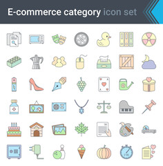 Set of e-commerce and online shopping web colorful icons in line style. Mobile shop, digital marketing. High quality vector illustration.
