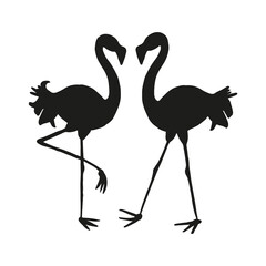 Flamingo black silhouette, isolated on white background, vector