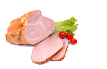 A piece of smoked pork loin. Pork isolated on a white background.