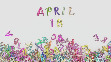 April 18 calendar puzzled alphabet, birthday holiday use