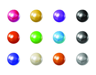 Vector Set  of Photo Realistic Shiny Pearls, Candy Colors and Monochrome Balls, Isolated on White Background  3D Objects.

