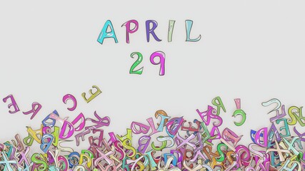 April 29 calendar puzzled alphabet, birthday holiday use