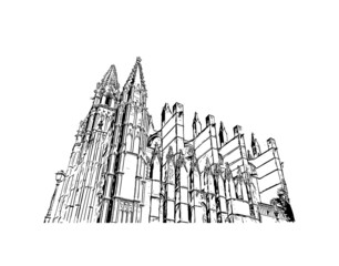 Building view with landmark of Palma is the  city in Spain. Hand drawn sketch illustration in vector. © dhanu3182