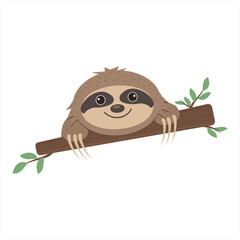 Sloth lying on a tree, vector isolated illustration, clipart