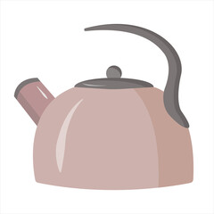 Pink teapot in a flat style isolated on white background. Kitchen utensils, kettle for the stove.